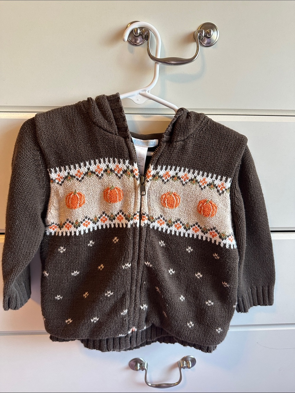 Janie and Jack Brown and Cream Pumpkin Knit Zip Hoodie